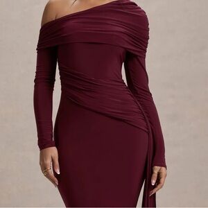 Club L London Red Asymmetrical Long Sleeve Bodycon Dress